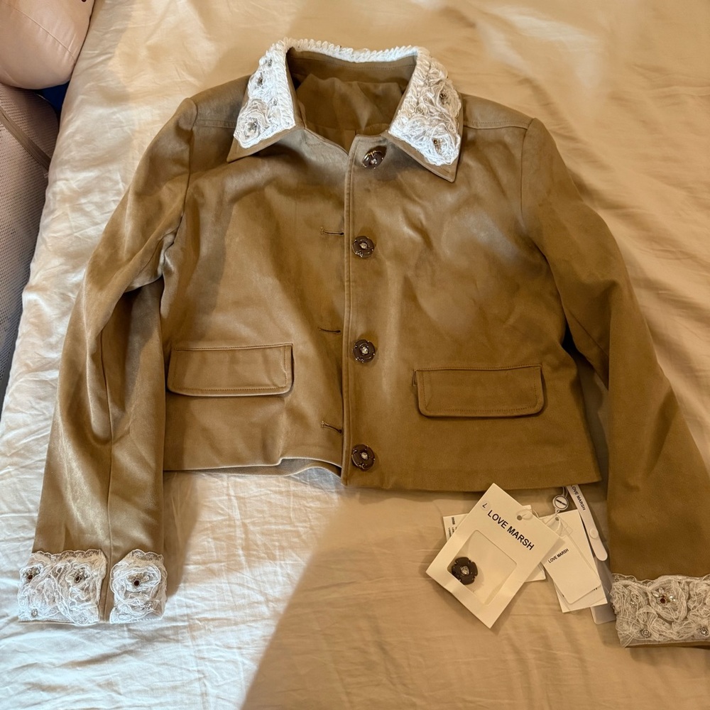 Khaki jacket with embroidered lace